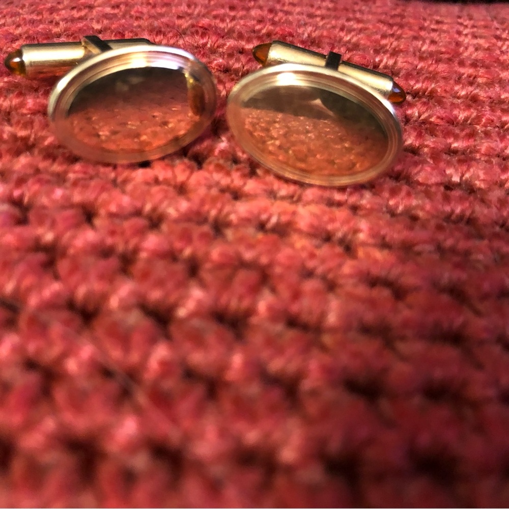 Krementz Vintage Gold-Tone Oval Cufflinks with Amber Cabochons